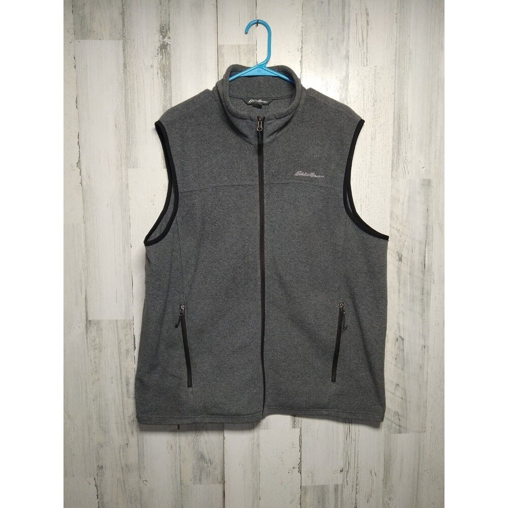 Eddie Bauer Mens Jacket Extra Large XL Gray Fleece Vest Full Zip Sleeveless